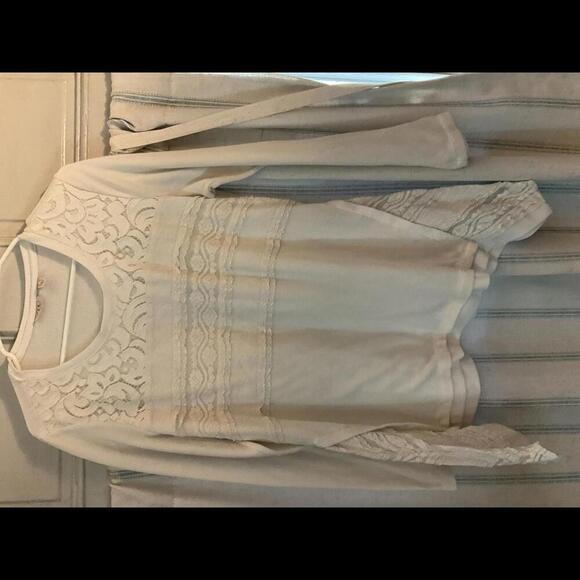 Logo by Lori Goldstien Light Waffle Knit Crochet and Lace Tunic Size Large - Picture 4 of 9